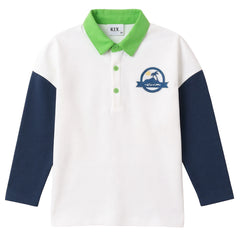 Kix White/Green/Navy Color Block Ls Polo K7255