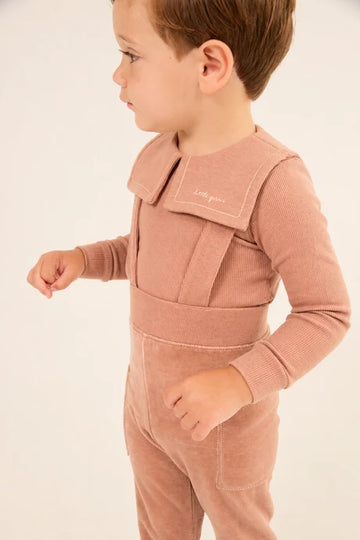 Little Parni Embroidered Collar Velour Overall Set - Pink [K726]