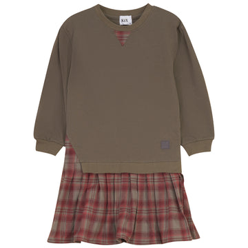Kix Olive Plaid Skirt Sweatshirt Dress