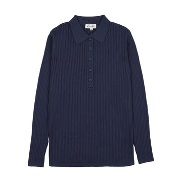 Kin And Kin Midnight Blue Ribbed Knit Sweater Polo (Kaw25-08)