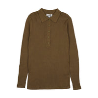 Kin And Kin Green Bronze Ribbed Knit Sweater Polo (Kaw25-08)