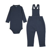 Kin And Kin Midnight Blue Back Pocket Overall With Mockneck Onesie (Kaw25-10)