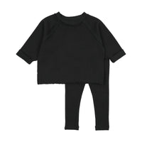 Kin And Kin Black Raglan Sleeve Raw Edge Sweatshirt + Legging Set (Kaw25-12)