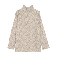 Kin And Kin Floral Print - Chestnut Scalloped Edge Mockneck (Kaw25-17)