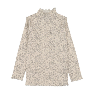 Kin And Kin Floral Print - Black Scalloped Edge Mockneck (Kaw25-17)