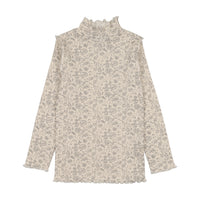 Kin And Kin Floral Print - Black Scalloped Edge Mockneck (Kaw25-17)