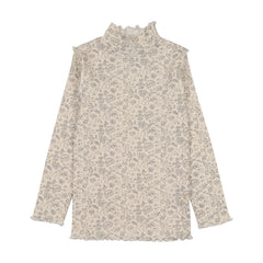 Kin And Kin Floral Print - Black Scalloped Edge Mockneck (Kaw25-17)