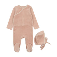 Mema Knits Pale Pink Tint Velour Embroidered