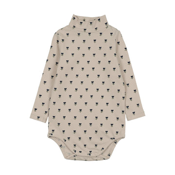 Kin and Kin Blue Tulip Print Mockneck Onesie