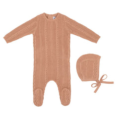 Mini Label Rose Pointelle Knit Footie and Hat