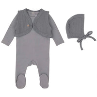 Mini Label Boy Blue Knit Vest Footie and Bonnet