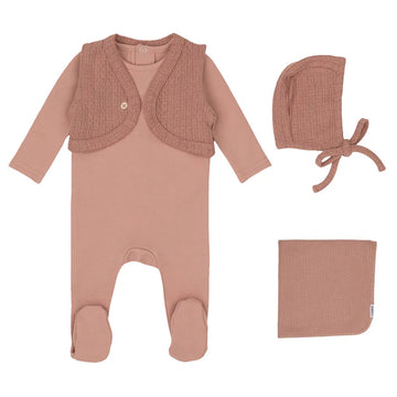Mini Label Pink Knit Vest Footie, Hat & blanket