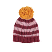 Piupiuchick Pink & Raspberry Stripes Knitted Hat W/ Pompon