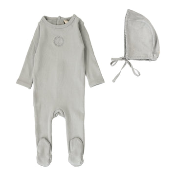 Lilette By Lil Legs Velour Cardi Footie Set Dusty Blue