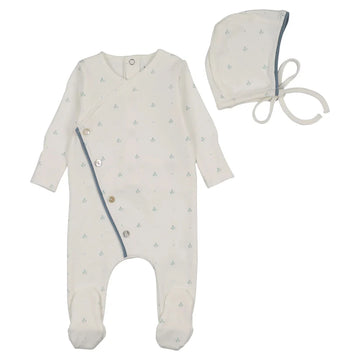 Bee and Dee Soft Dot Footie/Beanie Chalk White Boys