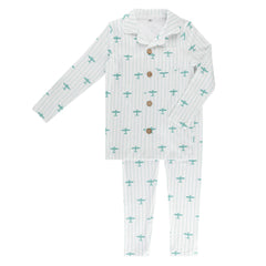 Little Label Light Blue Airplane Print Grandpa Pajama