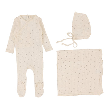 LILETTE  BY LIL LEGS  BY LIL LEGS MILK/TAUPE PRINTED POINTELLE WRAP LAYETTE SET