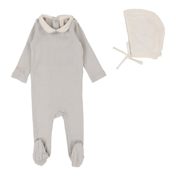 LILETTE  BY LIL LEGS  BY LIL LEGS LIGHT BLUE EDGED COLLAR FOOTIE SET