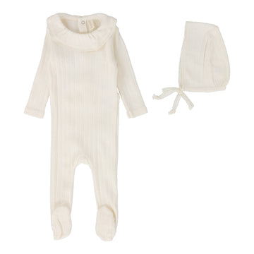 LILETTE  BY LIL LEGS MILK FINE POINTELLE RUFFLE COLLAR FOOTIE SET