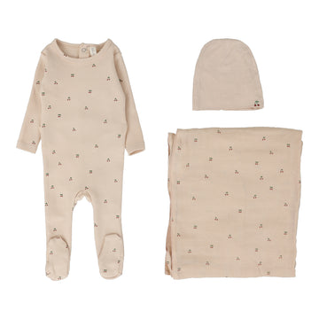 LILETTE  BY LIL LEGS  BY LIL LEGS PALE PEACH BASE SCATTERED CHERRY LAYETTE SET