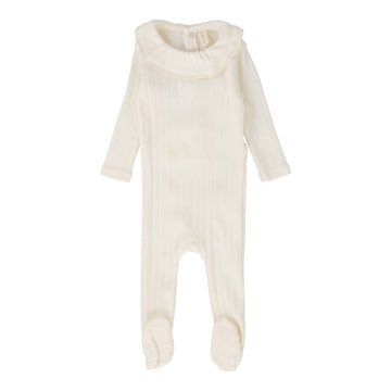 LILETTE  BY LIL LEGS  BY LIL LEGS MILK FINE POINTELLE RUFFLE COLLAR FOOTIE