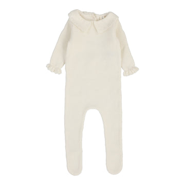 LILETTE  BY LIL LEGS  BY LIL LEGS CREAM KNIT COLLAR RUFFLE FOOTIE