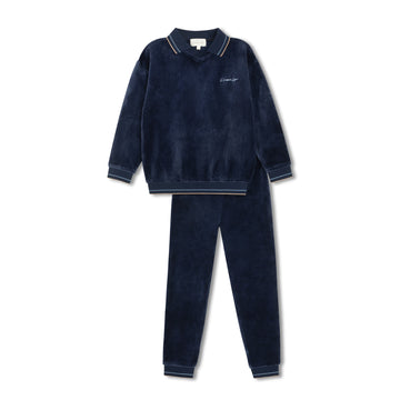 L'Amour Lou Navy Velour Polo Pajama