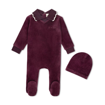 L'Amour Lou Deep Berry Velour Polo Footie