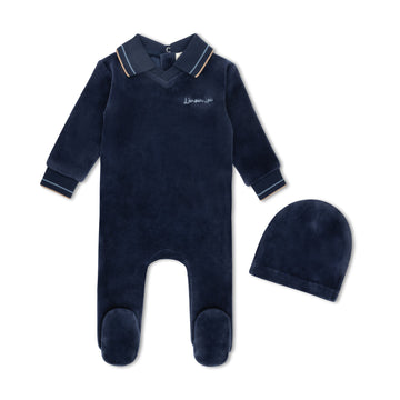 L'Amour Lou Navy Velour Polo Footie