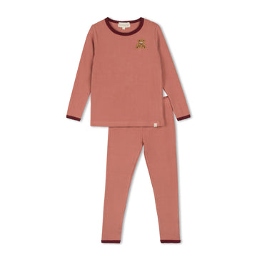 L'Amour Lou Dusty Pink Pointelle Bear Patch Pajama