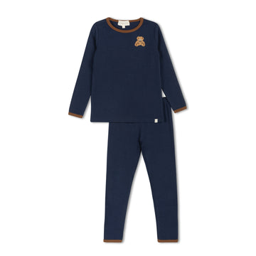 L'Amour Lou Navy Pointelle Bear Patch Pajama