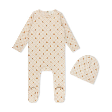 L'Amour Lou Boys Bear Grid Print Footie