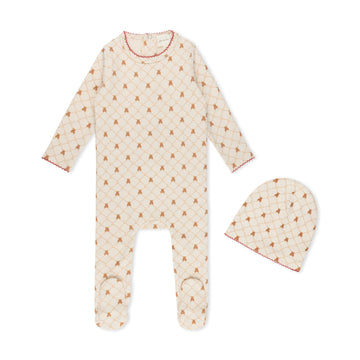 L'Amour Lou Girls Bows Bear Grid Print Footie