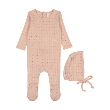 LILETTE  BY LIL LEGS  BY LIL LEGS SHELL PINK LINEAR PRINTED FOOTIE SET
