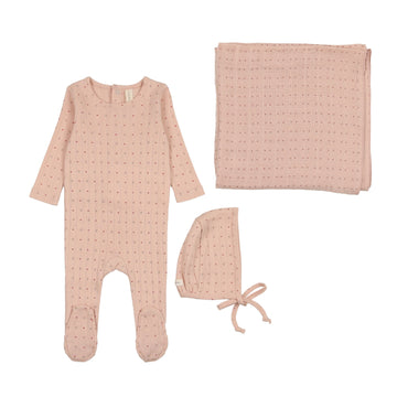 LILETTE  BY LIL LEGS  BY LIL LEGS SHELL PINK LINEAR PRINTED LAYETTE SET