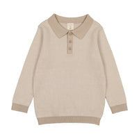 Analogie By Lil Legs Knit Polo Long Sleeve Taupe Stripe