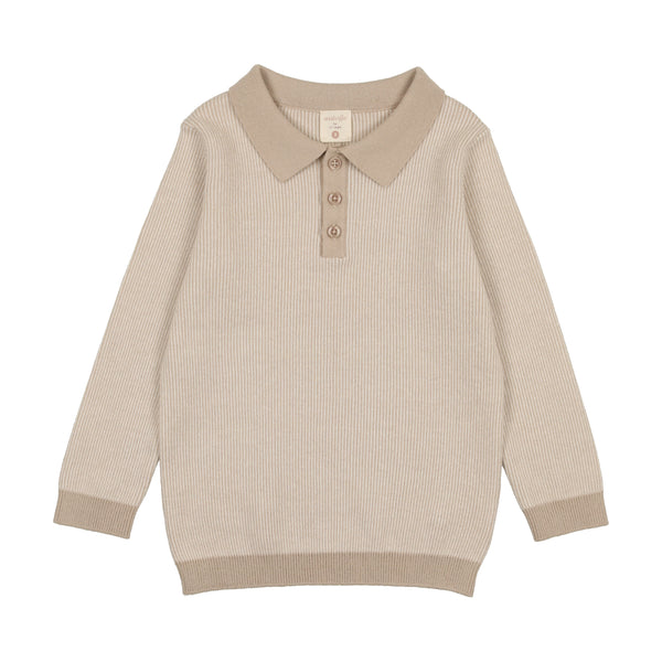 Analogie By Lil Legs Knit Polo Long Sleeve Taupe Stripe