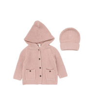 Lilette By Lil Legs Chunky Knit Jacket + Beanie Powder Pink