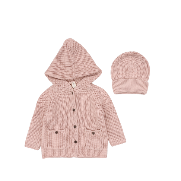 Lilette By Lil Legs Chunky Knit Jacket + Beanie Powder Pink