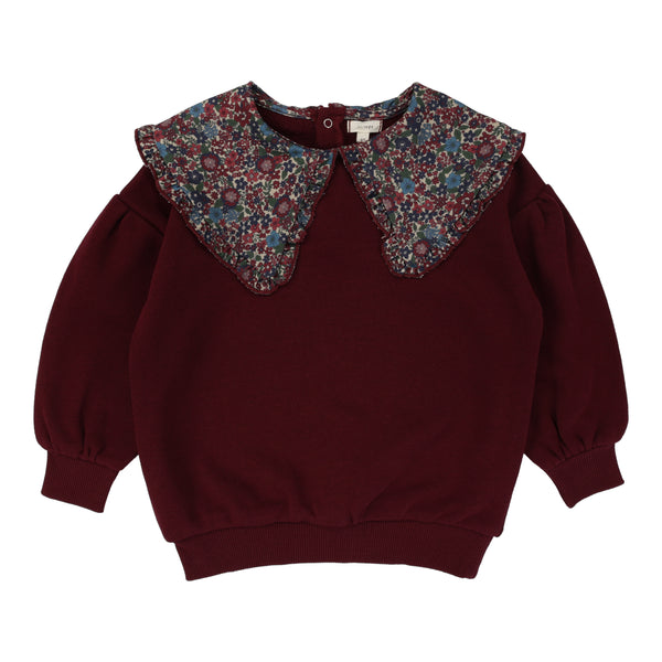 Lil Legs Floral Collar Sweatshirt Burgundy