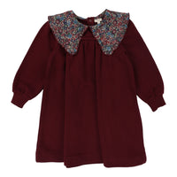 Lil Legs Floral Collar Sweatshirt Dress Burgundy