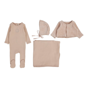 Lilette By Lil Legs Velour Cardi Layette Set Dusty Pink