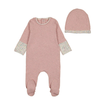 Bee & Dee Lemon Print Cuffs Footie/Beanie Heathered Pink