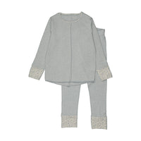 Bee & Dee Lemon Print Cuffs Loungewear Heathered Blue
