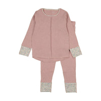 Bee & Dee Lemon Print Cuffs Loungewear Heathered Pink