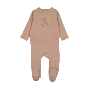 Lilette by Lil Legs Dusty Pink Cotton Sweet Bear Footie