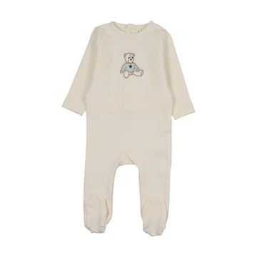Lilette by Lil Legs Blue Cotton Sweet Bear Footie