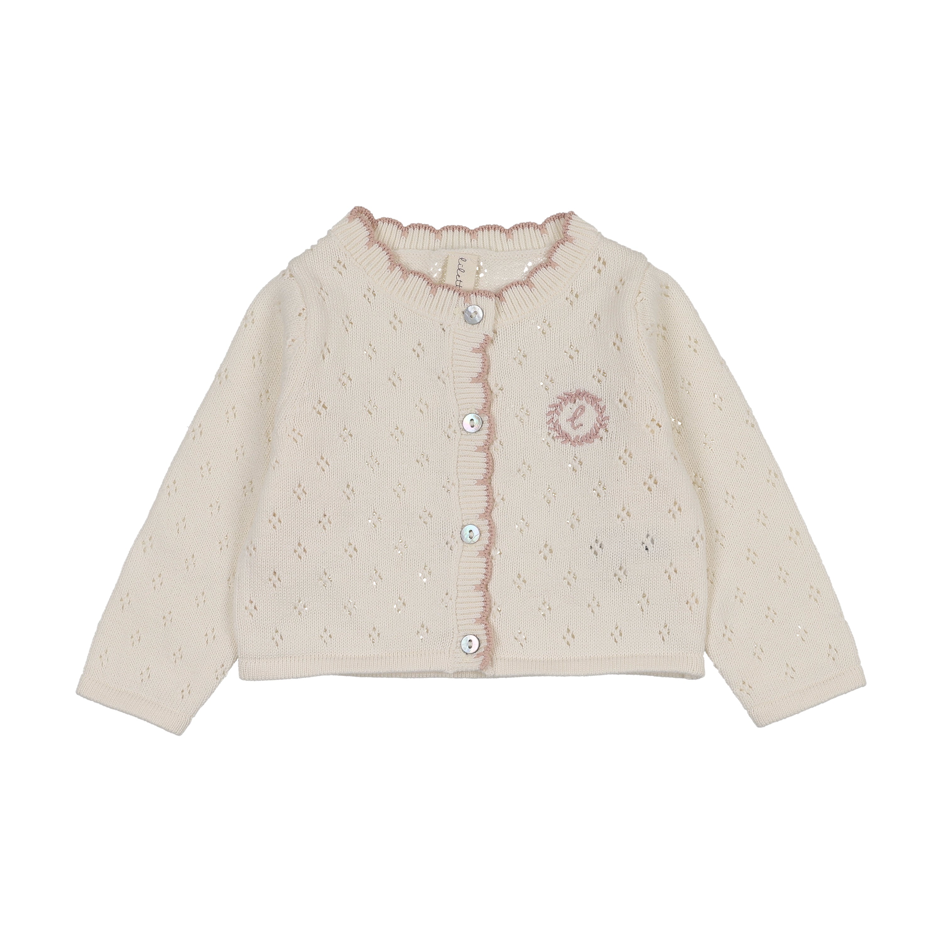 Lilette by Lil Legs Cream/Pink Knit Diamond Pointelle Cardigan