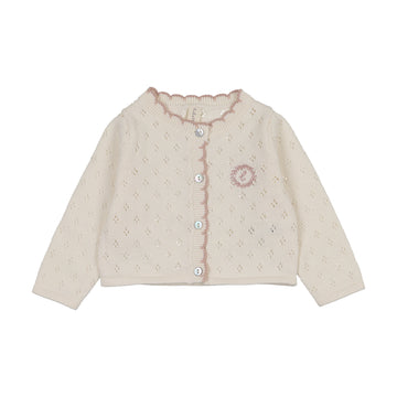 Lilette by Lil Legs Cream/Pink Knit Diamond Pointelle Cardigan