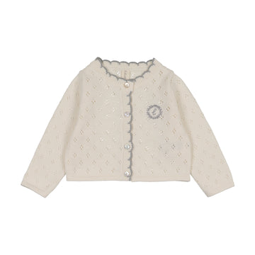Lilette by Lil Legs Cream/Blue Knit Diamond Pointelle Cardigan